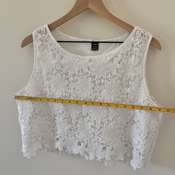 SHEIN VCAY Solid Guipure White Lace Blouse - XL - Picture 6 of 14